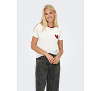 Kurzarmshirt ONLY "ONLHEART LIFE S/S TEE JRS NOOS", Damen, Gr. M, cloud dancer heart, Jersey, Obermaterial: 95% Viskose, 5% Elasthan, regular fit normal, Rundhals, Shirts Kurzarmshirt, Topseller (4671