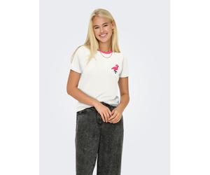 Kurzarmshirt ONLY "ONLHEART LIFE S/S TEE JRS NOOS", Damen, Gr. XL, cloud dancer flamingo, Jersey, Obermaterial: 95% Viskose, 5% Elasthan, regular fit normal, Rundhals, Shirts (38550517-XL) cloud dance