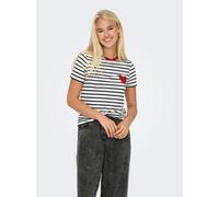 Kurzarmshirt ONLY "ONLHEART LIFE S/S TEE JRS NOOS", Damen, Gr. XS, rot (cloud dancer stripes heart), Jersey, Obermaterial: 95% Viskose, 5% Elasthan, gestreift, regular fit normal, Rundhals, Shirts Kur