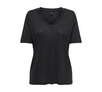 Kurzarmshirt ONLY "ONLHENRIETTA S/S TOP JRS", Damen, Gr. L, schwarz detail:schwarz rhinestones, Jersey, Obermaterial: 70% Viskose, 30% Polyester, unifarben, regular fit, V-Ausschnitt, Shirts Kurzarmsh