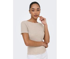 Kurzarmshirt ONLY "ONLILSE S/S TOP STRUCTURE JRS NOOS", Damen, Gr. L, beige (silber lining), Jersey, Obermaterial: 100% Polyester, unifarben, regular fit normal, U-Boot-Ausschnitt, Shirts, Kunstfaser,