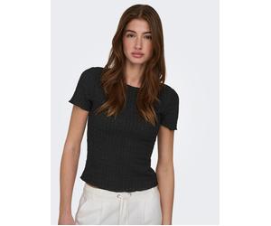 Kurzarmshirt ONLY "ONLILSE S/S TOP STRUCTURE JRS NOOS", Damen, Gr. M, schwarz, Jersey, Obermaterial: 100% Polyester, unifarben, regular fit normal, U-Boot-Ausschnitt, Shirts, Kunstfaser, regular fit (