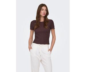 Kurzarmshirt ONLY "ONLILSE S/S TOP STRUCTURE JRS NOOS", Damen, Gr. S, deep mahogany, Jersey, Obermaterial: 100% Polyester, unifarben, regular fit normal, U-Boot-Ausschnitt, Shirts, Kunstfaser, regular