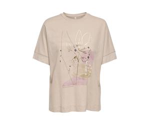 Kurzarmshirt ONLY "ONLJANY S/S O-NECK PRINT TOP BOX JRS", Damen, Gr. M, pumice stone print:janey journey, Jersey, Obermaterial: 53% Viskose, 47% Nylon, normal, Rundhals, angesetztes Bündchen, Shirts, 