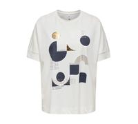 Kurzarmshirt ONLY "ONLJANY S/S O-NECK PRINT TOP BOX JRS", Damen, Gr. XS, cloud dancer print:philosophic, Jersey, Obermaterial: 53% Viskose, 47% Nylon, bedruckt, normal, Rundhals, angesetztes Bündchen,