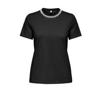 Kurzarmshirt ONLY "ONLJOLLY LIFE S/S REG PEARL TOP JRS", Damen, Gr. XS, schwarz detail:pearl emb necklace, Jersey, Obermaterial: 100% Baumwolle, unifarben, Rundhals, Shirts (83278540-XS) schwarz detai