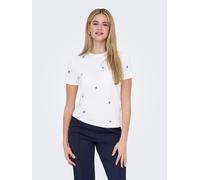 Kurzarmshirt ONLY "ONLKETTY LIFE S/S O-NECK TOP JRS NOOS", Damen, Gr. L, weiß (hellweiß aop:true blau flowers), Jersey, Obermaterial: 100% Baumwolle, bedruckt, regular fit normal, Rundhals, Shirts (64