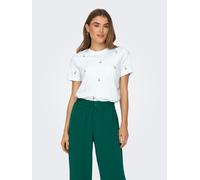 Kurzarmshirt ONLY "ONLKETTY LIFE S/S O-NECK TOP JRS NOOS", Damen, Gr. S, hellweiß aop:cherries, Jersey, Obermaterial: 100% Baumwolle, bedruckt, regular fit normal, Rundhals, Shirts (18429838-S) hellwe