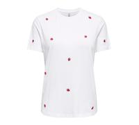 Kurzarmshirt ONLY "ONLKETTY LIFE S/S O-NECK TOP JRS NOOS", Damen, Gr. S, hellweiß aop:strawberry, Jersey, Obermaterial: 100% Baumwolle, bedruckt, regular fit normal, Rundhals, Shirts (21563626-S) hell