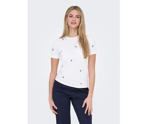 Kurzarmshirt ONLY "ONLKETTY LIFE S/S O-NECK TOP JRS NOOS", Damen, Gr. S, weiß (hellweiß aop:true blau flowers), Jersey, Obermaterial: 100% Baumwolle, bedruckt, regular fit normal, Rundhals, Shirts (64