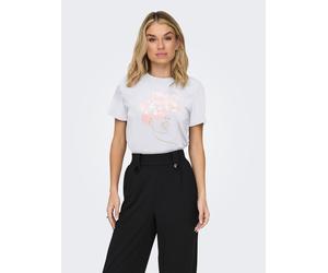 Kurzarmshirt ONLY "ONLKITA LIFE REG S/S MIX TOP CS JRS EX.", Damen, Gr. S, hellweiß print:flower foil girl, Single Jersey, Obermaterial: 100% Baumwolle, bedruckt, regular fit normal, Rundhals, Shirts,