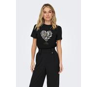 Kurzarmshirt ONLY "ONLKITA LIFE REG S/S MIX TOP CS JRS EX.", Damen, Gr. XS, schwarz (schwarz print:zebra heart), Single Jersey, Obermaterial: 100% Baumwolle, bedruckt, regular fit normal, Rundhals, Sh