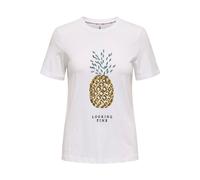 Kurzarmshirt ONLY "ONLKITA LIFE REG S/S PINEAPPLE TOP JRS", Damen, Gr. S (36), weiß (hellweiß print:pine), Jersey, Obermaterial: 100% Baumwolle, bedruckt, regular fit normal, Rundhals, Shirts (5753134