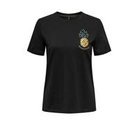 Kurzarmshirt ONLY "ONLKITA LIFE REG S/S PINEAPPLE TOP JRS", Damen, Gr. XS (34), schwarz print:fineapple, Jersey, Obermaterial: 100% Baumwolle, bedruckt, regular fit normal, Rundhals, Shirts (36292052-