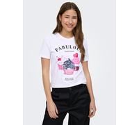 Kurzarmshirt ONLY "ONLKITA LIFE S/S TOP BOX JRS", Damen, Gr. XS, hellweiß print:fabulous muffins, Jersey, Obermaterial: 100% Baumwolle, bedruckt, regular fit normal, Rundhals, Shirts, Baumwolle, regul