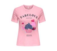 Kurzarmshirt ONLY "ONLKITA LIFE S/S TOP BOX JRS", Damen, Gr. XS, romance rose print:fabulous muffins, Jersey, Obermaterial: 100% Baumwolle, bedruckt, regular fit normal, Rundhals, Shirts, Baumwolle, r