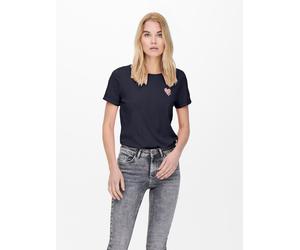 Kurzarmshirt ONLY "ONLKITA LIFE S/S TOP NOOS", Damen, Gr. S, blau (night sky print:rose gold glitter heart), Jersey, Obermaterial: 100% Baumwolle, bedruckt, regular fit normal, Rundhals, Shirts, regul