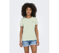 Kurzarmshirt ONLY "ONLKITA LIFE S/S TOP NOOS", Damen, Gr. S, grün print:silber glitter heart, Jersey, Obermaterial: 100% Baumwolle, bedruckt, regular fit normal, Rundhals, Shirts, regular fit, casual,