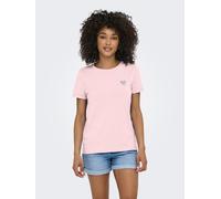 Kurzarmshirt ONLY "ONLKITA LIFE S/S TOP NOOS", Damen, Gr. S, rosy touch print:silber glitter heart, Jersey, Obermaterial: 100% Baumwolle, bedruckt, regular fit normal, Rundhals, Shirts, regular fit, c