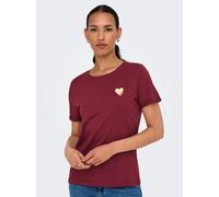 Kurzarmshirt ONLY "ONLKITA LIFE S/S TOP NOOS", Damen, Gr. XS, gold (cabernet print:gold glitter heart), Jersey, Obermaterial: 100% Baumwolle, bedruckt, regular fit normal, Rundhals, Shirts Kurzarmshir