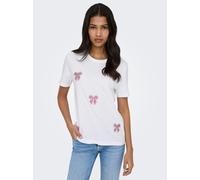 Kurzarmshirt ONLY "ONLKITA REG S/S PRINT TOP NOOS", Damen, Gr. L, hellweiß detail:rosy touch cute bows, Jersey, Obermaterial: 100% Baumwolle, bedruckt, regular fit normal, Rundhals, Shirts (73147713-L