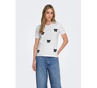 Kurzarmshirt ONLY "ONLKITA REG S/S PRINT TOP NOOS", Damen, Gr. S, weiß (hellweiß detail:schwarz cute bows), Jersey, Obermaterial: 100% Baumwolle, bedruckt, regular fit normal, Rundhals, Shirts (766240