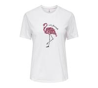 Kurzarmshirt ONLY "ONLKITA REG S/S PRINT TOP NOOS", Damen, Gr. XS, hellweiß print:flamingle, Jersey, Obermaterial: 100% Baumwolle, bedruckt, regular fit normal, Rundhals, Shirts (99928849-XS) hellweiß