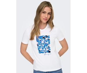 Kurzarmshirt ONLY "ONLKITA REG S/S PRINT TOP NOOS", Damen, Gr. XS, hellweiß print:rita flower blau, Jersey, Obermaterial: 100% Baumwolle, bedruckt, regular fit normal, Rundhals, Shirts (21988657-XS) h