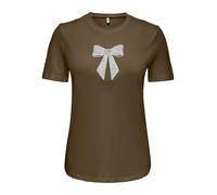 Kurzarmshirt ONLY "ONLKITA S/S LUXE JRS NOOS", Damen, Gr. M, beech detail:sparkling silber bow, Jersey, Obermaterial: 100% Baumwolle, bedruckt, regular fit normal, Rundhals, Shirts, Baumwolle, regular