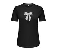 Kurzarmshirt ONLY "ONLKITA S/S LUXE JRS NOOS", Damen, Gr. XL, schwarz detail:sparkling silber bow, Jersey, Obermaterial: 100% Baumwolle, bedruckt, regular fit normal, Rundhals, Shirts, Baumwolle, regu