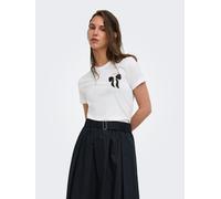 Kurzarmshirt ONLY "ONLKITA S/S LUXE JRS NOOS", Damen, Gr. XL, weiß (hellweiß detail:so chic schwarz bow), Jersey, Obermaterial: 100% Baumwolle, bedruckt, regular fit normal, Rundhals, Shirts, Baumwoll