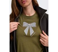 Kurzarmshirt ONLY "ONLKITA S/S LUXE JRS NOOS", Damen, Gr. XS, grün (beech detail:sparkling silber bow), Jersey, Obermaterial: 100% Baumwolle, bedruckt, regular fit normal, Rundhals, Shirts, Baumwolle,