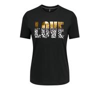 Kurzarmshirt ONLY "ONLKITA S/S TEE JRS NOOS", Damen, Gr. L, schwarz (schwarz print:love leo foil), Jersey, Obermaterial: 100% Baumwolle, bedruckt, regular fit normal, Rundhals, Shirts, Baumwolle, regu