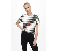 Kurzarmshirt ONLY "ONLKITA S/S TEE JRS NOOS", Damen, Gr. L, weiß (cloud dancer stripes:schwarz, sequin watermelon), Jersey, Obermaterial: 100% Baumwolle, gestreift, regular fit normal, Rundhals, Shirt