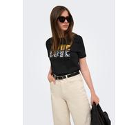 Kurzarmshirt ONLY "ONLKITA S/S TEE JRS NOOS", Damen, Gr. S, schwarz (schwarz print:love leo foil), Jersey, Obermaterial: 100% Baumwolle, bedruckt, regular fit normal, Rundhals, Shirts, Baumwolle, regu