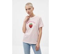 Kurzarmshirt ONLY "ONLKITA S/S TEE JRS NOOS", Damen, Gr. XS, rosa (cloud dancer stripes:rosy touch, sequin strawberry), Jersey, Obermaterial: 100% Baumwolle, gestreift, regular fit normal, Rundhals, S
