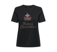 Kurzarmshirt ONLY "ONLKITA XMAS S/S RHINESTONE BOX CS JRS", Damen, Gr. S, schwarz print:merry christmas, Jersey, Obermaterial: 100% Baumwolle, bedruckt, regular fit, Rundhals, Shirts (10364322-S) schw