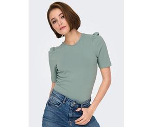 Kurzarmshirt ONLY "ONLLIVE LOVE 2/4 PUFFTOP JRS NOOS", Damen, Gr. S, abyss, Jersey, Obermaterial: 95% Baumwolle, 5% Elasthan, unifarben, regular fit normal, Rundhals, Shirts (34209518-S) abyss