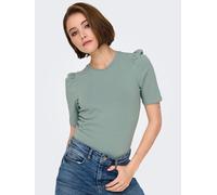 Kurzarmshirt ONLY "ONLLIVE LOVE 2/4 PUFFTOP JRS NOOS", Damen, Gr. XL, abyss, Jersey, Obermaterial: 95% Baumwolle, 5% Elasthan, unifarben, regular fit normal, Rundhals, Shirts (34209518-XL) abyss