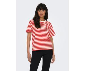 Kurzarmshirt ONLY "ONLLIVINA S/S STRIPE TEE JRS NOOS", Damen, Gr. L (40), rosa (bonbon stripes:weiß stripes), Single Jersey, Obermaterial: 100% Baumwolle, gestreift, regular fit normal, Rundhals, Shir