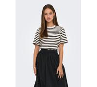 Kurzarmshirt ONLY "ONLLIVINA S/S STRIPE TEE JRS NOOS", Damen, Gr. L, schwarz (cloud dancer stripes:thin schwarz stripe), Single Jersey, Obermaterial: 100% Baumwolle, gestreift, regular fit normal, Run