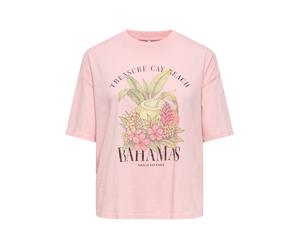 Kurzarmshirt ONLY "ONLLUCY BOXY S/S TOP JRS", Damen, Gr. L, rosa (rosy touch print:bahamas), Jersey, Obermaterial: 100% Baumwolle, bedruckt, normal, Rundhals, Shirts, Baumwolle, Rundhals (13003122-L)