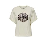 Kurzarmshirt ONLY "ONLLUCY LIFE S/S LEO TOP CS JRS", Damen, Gr. XS (34), beige (birch print:femme), Jersey, Obermaterial: 100% Baumwolle, regular fit, Rundhals, Shirts Kurzarmshirt (62730001-XS)