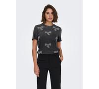 Kurzarmshirt ONLY "ONLLUCY LIFE S/S O-NECK TOP CC JRS", Damen, Gr. L, schwarz detail:bows, Jersey, Obermaterial: 100% Baumwolle, bedruckt, regular fit, Rundhals, Shirts (52765553-L) schwarz detail:bow