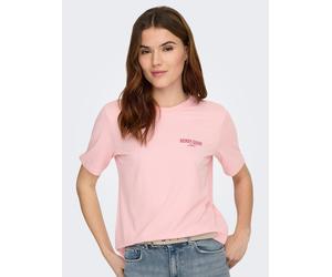 Kurzarmshirt ONLY "ONLLUCY MONJA SS TOP JRS NOOS", Damen, Gr. L, rosa (rosy touch detail:strawberry), Jersey, Obermaterial: 100% Baumwolle, bedruckt, regular fit normal, Rundhals, Shirts (15483904-L) 