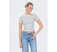 Kurzarmshirt ONLY "ONLLUPE S/S STRIPE TEE JRS", Damen, Gr. L, cloud dancer stripes:multi stripes, Jersey, Obermaterial: 60% Polyester, 32% Viskose, 8% Elasthan, gestreift, slim fit normal, Rundhals, S