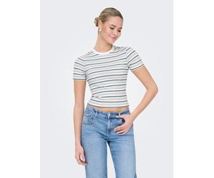 Kurzarmshirt ONLY "ONLLUPE S/S STRIPE TEE JRS", Damen, Gr. S, cloud dancer stripes:multi stripes, Jersey, Obermaterial: 60% Polyester, 32% Viskose, 8% Elasthan, gestreift, slim fit normal, Rundhals, S