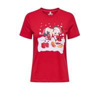 Kurzarmshirt ONLY "ONLMICKEY LIFE REG S/S TOP BOX XMAS JRS", Damen, Gr. S, urban rot print:mickey and minnie xmas, Jersey, Obermaterial: 100% Baumwolle, bedruckt, relaxed fit, Rundhals, Shirts (840470