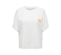 Kurzarmshirt ONLY "ONLMINNA LIFE S/S PRINT TOP CS JRS", Damen, Gr. S, cloud dancer print:sun, Jersey, Obermaterial: 100% Baumwolle, bedruckt, regular fit normal, Rundhals, Shirts, mit Print auf der Vo