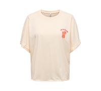 Kurzarmshirt ONLY "ONLMINNA LIFE S/S PRINT TOP CS JRS", Damen, Gr. S, ecru print:out of office, Jersey, Obermaterial: 100% Baumwolle, bedruckt, regular fit normal, Rundhals, Shirts, mit Print auf der 